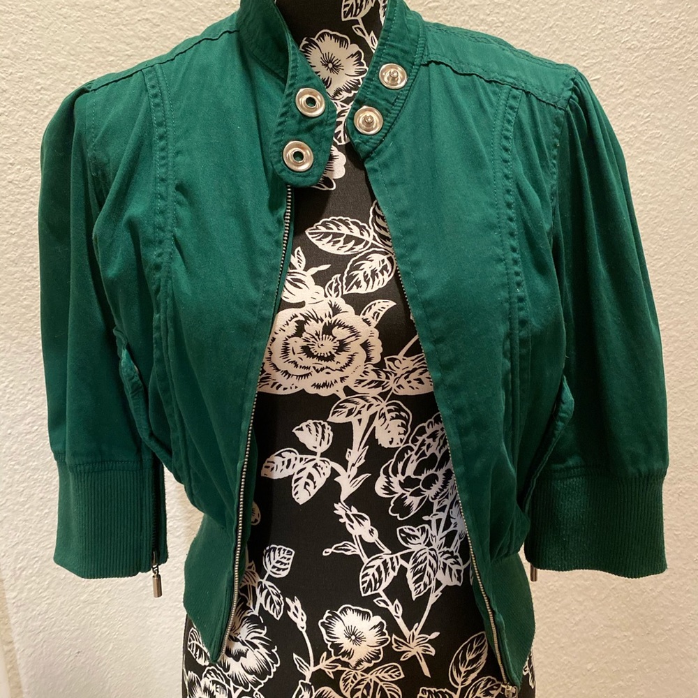 XOXO Green Bomber Jacket with Stand-Up Collar